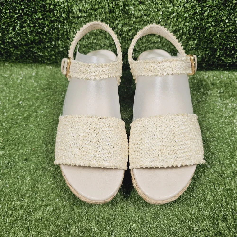 Stuart Weitzman Beige‎ Espadrille Wedge Platform Sandals Womens Size 5 M